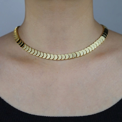 Collana Mezza Luna Minimalista Rame Placcato Oro Girocollo Scaglie Piatte Gioielli Da Donna Moderno Elegante