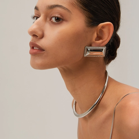 Minimalist Stainless Steel Choker Necklace For Women Gold Silver Plated C-Shaped Open Metal Neck Ring Individual Fashion Jewelry