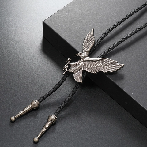 Cravate Bolo Cowboy Western Vintage Pendentif Aigle Crâne Taureau Alliage Collier Corde Cuir Tressé Punk Rétro