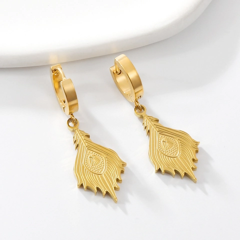 Edelstahl Feder Ohrhänger 18K Goldbeschichtet Phönix Feder Tropfen Ohrringe Minimalistischer Boho-Stil Schmuck Für Damen