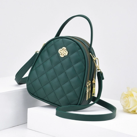 Bolso Bandolera Acolchado De Cuero PU Mujer Bolso De Mano Pequeño Doble Cremallera Bolso De Hombro Decoración Flor Dorada