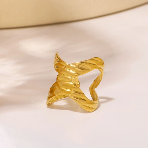 Anello Aperto Con Trama Incrociata Vintage In Acciaio Inossidabile Placcato Oro 18K Gioielli Regolabili Per Donna