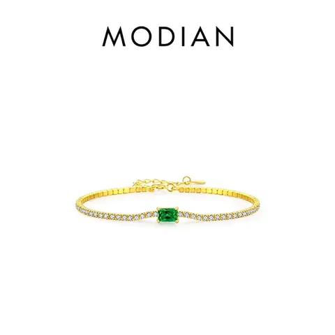 Tennis Bracelet 925 Sterling Silver With Emerald Green Zirconia Gold Plated Adjustable Jewelry For Women Luxury Style