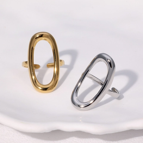 Edelstahl Offener Ring Minimalistisch Geometrisch Hohl Oval Verstellbarer Fingerschmuck Für Damen