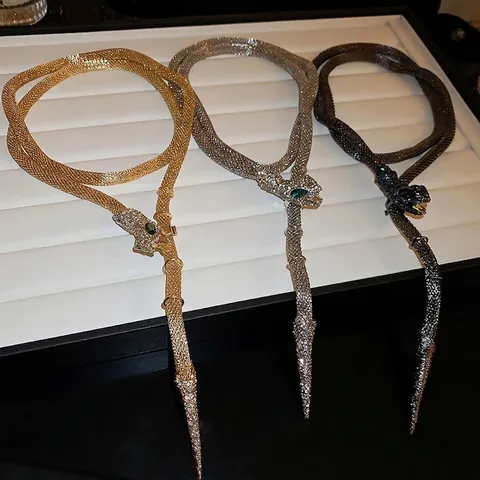 Rhinestone Schlange Halskette Kupfer Netzweberei Wickel Choker Lange Schlüsselbeinkette Für Frauen Mode Schmuck