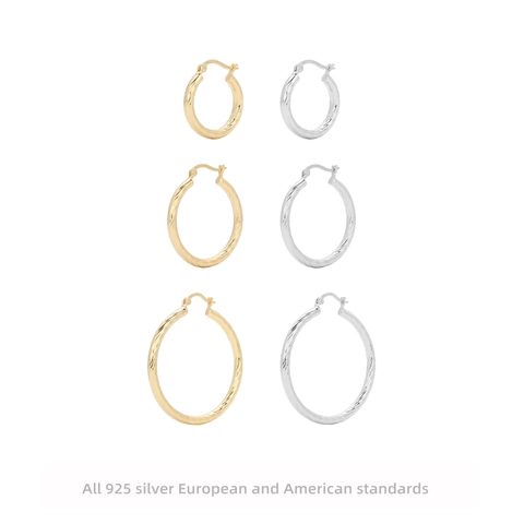 925 Sterling Silver Twisted Hoop Earrings French Rope Texture Hollow Round Circle Lightweight Fashion Jewelry Women