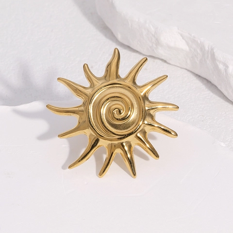Anillo Abierto Símbolo Sol Chapado En Oro 18K Acero Inoxidable Ajustable Retro Minimalista Joyas Para Mujeres Elegante Moda