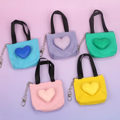 Mini Portamonete A Forma Di Cuore Tela Piccola Borsa Portaoggetti Con Gancio Portachiavi Carino Astuccio Color Macaron