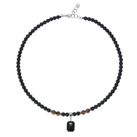 Collana Perline Retro Occhio Di Tigre Naturale Pietra Opaca Acciaio Inossidabile Pendente Rettangolo Gioielli Hip Hop