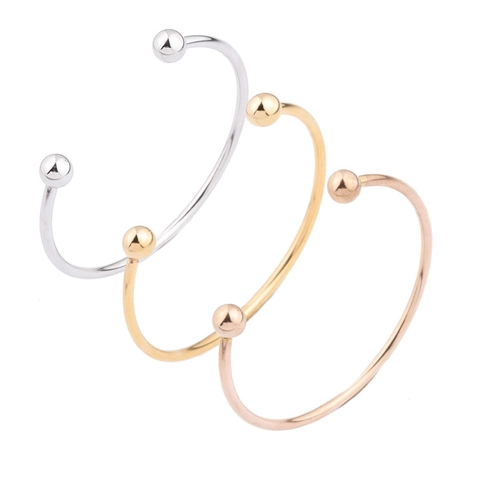 Bracciale Rigido Minimalista In Acciaio Inossidabile 304 Con Perline Tonde Rimovibili Placcato Oro 18K Gioielli Donna