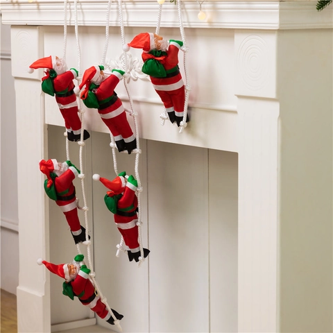 Climbing Santa Claus Ladder Hanging Ornament Polyester Plush Festive Home Window Wall Decoration Christmas Holiday