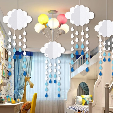 Three Dimensional Cloud And Raindrop Hanging Decoration Paper Ornament For Party Wedding Baby Shower Nursery Dreamy Decor
