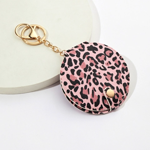 Portachiavi Con Specchio Da Trucco Portatile Leopardato Tondo In Pelle PU Specchio Da Tasca Pieghevole Per Donna Arredo Borsa