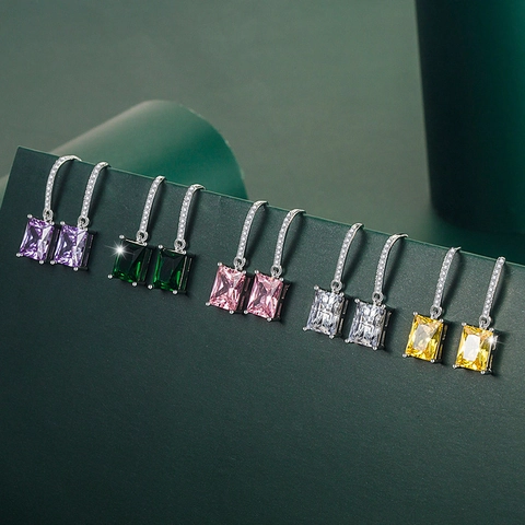 Mode Rechteckige Zirkonia Haken Ohrringe Für Damen Elegante Kupfer Strass Schmuck Zubehör Für Party Alltag
