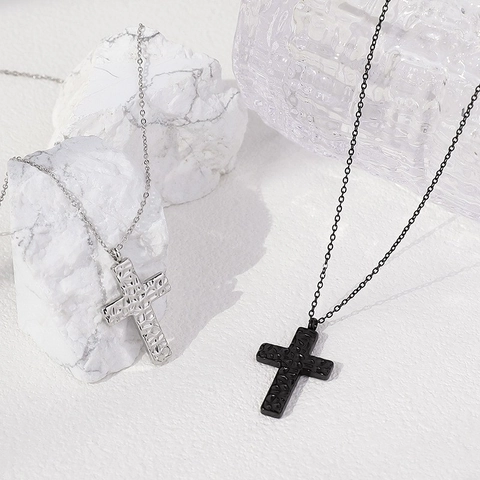 Kruis Hanger Ketting Roestvrij Staal Gehamerde Textuur Minimalistische Mode Sieraden Unisex