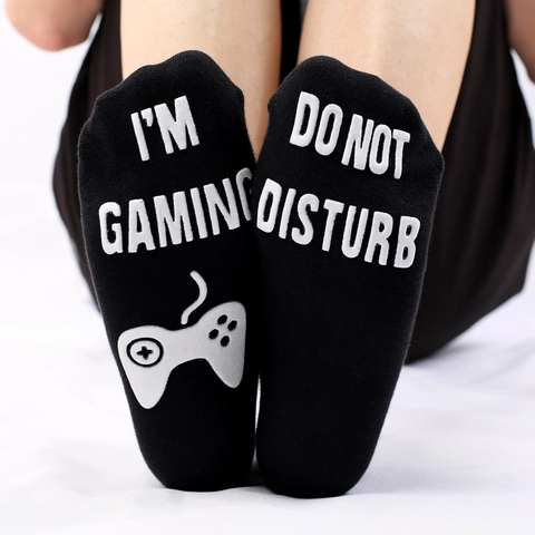 Gaming Crew Socks Combed Cotton Anti Slip Novelty Funny Gift Do Not Disturb Letter Print Unisex Adults