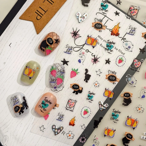 Nail Art Stickers Cartoon Cat Punk Star Patterns Self Adhesive Manicure Decoration DIY Foil Beauty Accessories