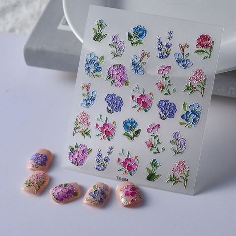 3D Embossed Flower Nail Art Stickers Self Adhesive Floral Decals For Manicure Decoration Plastic Transparent Elegant
