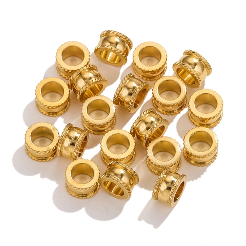 Stainless Steel Spacer Beads Twill Pattern Textured Large Hole Round Beads For DIY Bracelet Necklace Jewelry Making Accessory Color Preserving