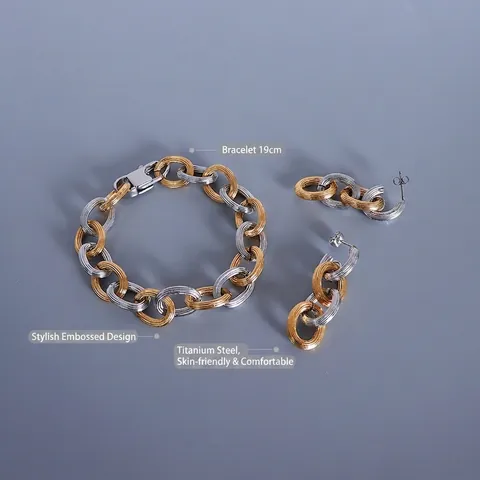 Gioielli Con Catena Spessa Bicolore Placcato Oro 18K Acciaio Al Titanio Orecchini Ovali Bracciale Da Donna
