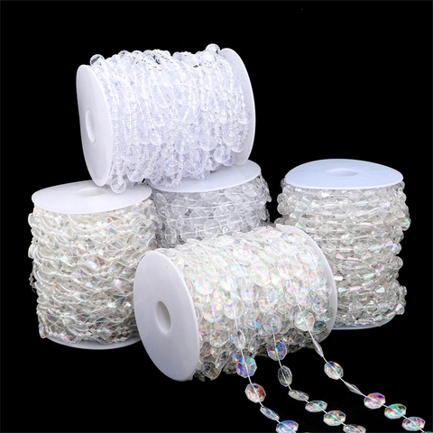 Acrylic Crystal Bead Chain Garland Clear AB Color For Wedding Party Home DIY Decoration Craft Plastic Bead Curtain Roll