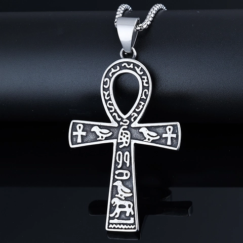 Collana Con Pendente Croce Ankh Egiziana Vintage Acciaio Inossidabile Geroglifici Mitologia Stile Punk Gioielli Per Uomini Donne