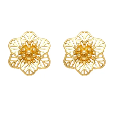 Pendientes De Tuerca Para Mujer Cobre Chapado En Oro 18K Circón Inset Animal Gato Ratón Cabeza Toro Flor Hueca Joyas