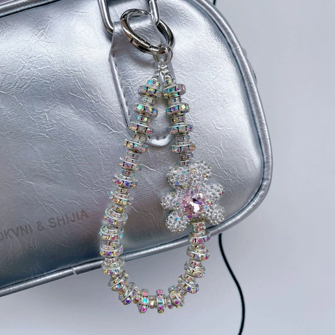 Sparkling Rhinestone Heart Bear Phone Charm Beaded Crystal Keychain Bag Pendant Accessory Fashion Jewelry Gift For Women