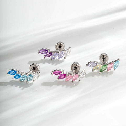 Marquise Cut Zircon Ear Cartilage Stud Titanium Steel Screw Flat Back Gradient Wheat Piercing Jewelry For Women