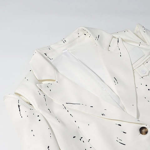 Γυναικείο Καλλιτεχνικό Μπλέιζερ με Πιτσιλιές Μελανιού και Γκράφιτι Με Βάτες Cut-out Μακρύ Μανίκι Λαιμόκοψη V Χαλαρό Σακάκι Κοστουμιού