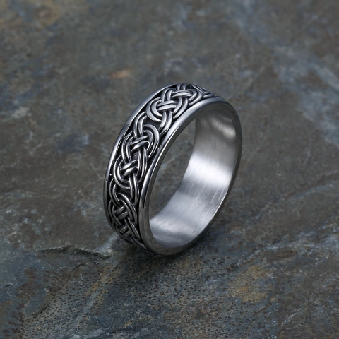 Keltischer Knoten Ring Edelstahl Herren Vintage Nordisch Gewebtes Muster Band Schmuck Geprägte Textur Poliert