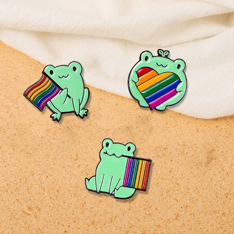 Cute Cartoon Frog Enamel Brooch Pins Alloy Rainbow Pride Badges For Backpack Lapel Shirt Students Accessories