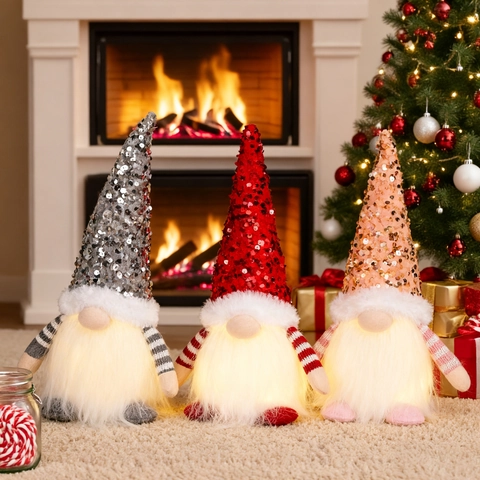 Weihnachtsleuchtender Gnom Dekoration Mit Paillettenhut LED Warmes Licht Gesichtsloser Alter Mann Plüschpuppe Feiertag