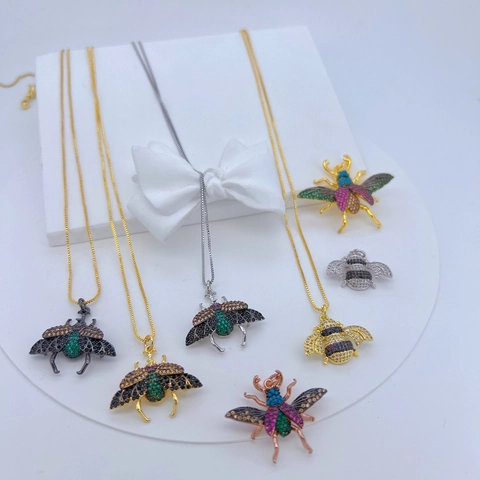Insect Pendant Necklace Copper Zircon Inlaid Bee Beetle Butterfly Dragonfly Unique Fashion Jewelry For Women Gift