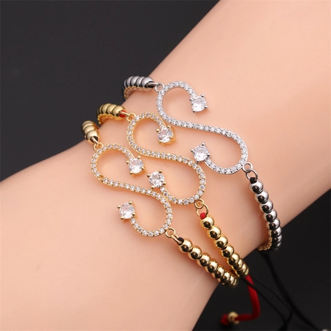 Pulsera De Símbolo De Infinito Cobre Zirconia Cuerda Tejida Ajustable Joyería De Moda Para Mujeres Hombres