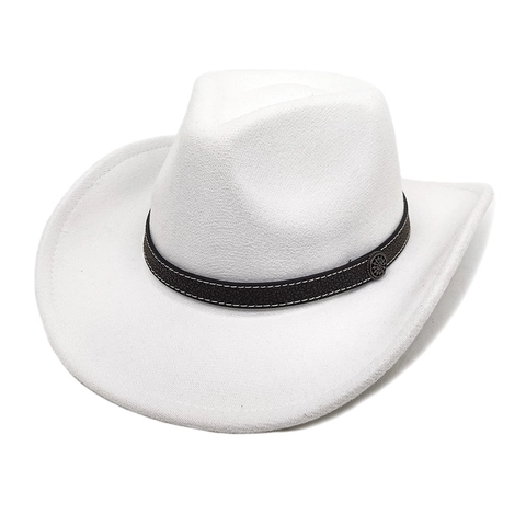 Cappello Da Cowboy Western Tesa Larga Cotone Poliestere Feltro Fedora Con Cinturino In Pelle Decorativo Fibbia In Metallo
