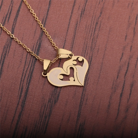 Heart Pendant Necklace Stainless Steel Interlocking Puzzle I Love You Engraved Polished Jewelry Gift For Women