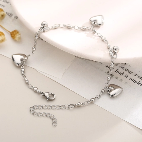 Herz Anhänger Fußkettchen Edelstahl Rundperlenkette Verstellbar Sommer Strand Schmuck Für Damen