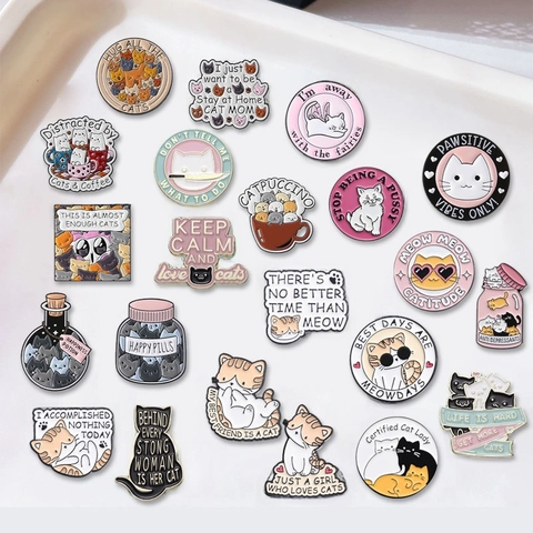 Süße Cartoon Katze Emaille Pin Brosche Zinklegierung Lustiger Spruch Abzeichen Schmuck Für Katzenliebhaber Kleidung