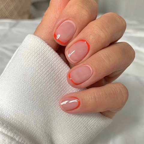 Short Square Press On Nails Nude Pink Red French Tip Fake Nail Tips Full Cover Artificial Finger Nails Minimalist Elegant Women