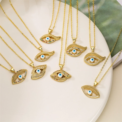 Evil Eye Pendant Necklace Copper Gold Plated Colorful Zircon Crystal Nazar Amulet Protection Jewelry For Women