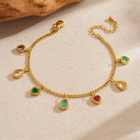 Luxury Stainless Steel Gold Plated Colorful Zirconia Fruit Heart Butterfly Pendant Bracelet For Women Fashion Jewelry