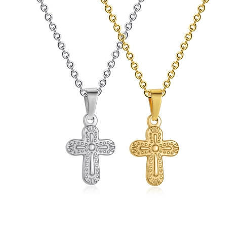 Collar Colgante Cruz Vintage Acero Inoxidable Patrón Relieve Joyería Religiosa Para Mujeres Hombres Moda Cadena O Regalo