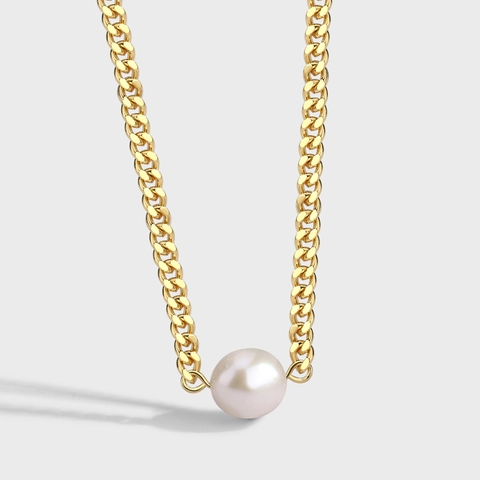 Collier Chaîne Cubaine À La Mode Avec Pendentif En Perle Eau Douce Cuivre Plaqué Or 18 Carats Bijoux Élégants Pour Femmes