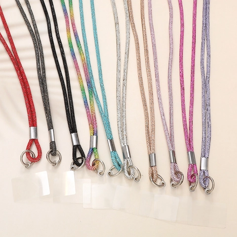 Rhinestone Crossbody Phone Lanyard Long Shoulder Strap Anti-Lost Luxury Sparkling Women Accessory With Patch