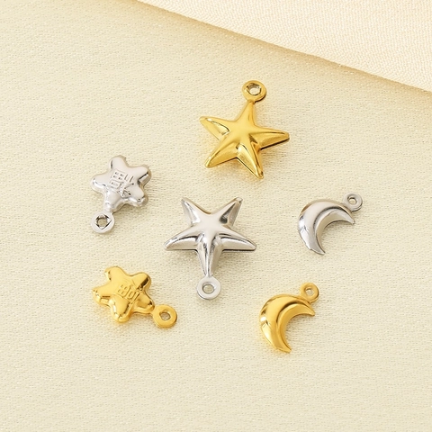 Mini Ciondoli Stella E Luna In Acciaio Inossidabile Placcato Oro 18K Pendenti Carattere Fu Per Creazione Gioielli Fai Da Te