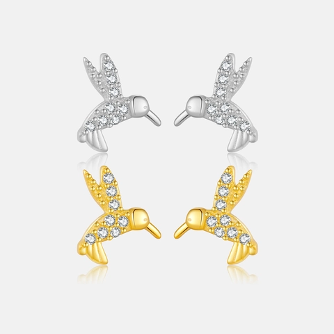 925 Sterling Silver Hummingbird Stud Earrings Minimalist Animal Rhinestone Inlaid Gold Silver Plated Dainty Earrings Jewelry