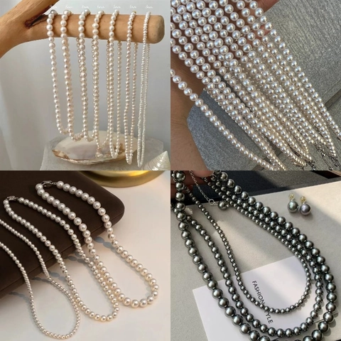 French Vintage Artificial Pearl Necklace With Zircon Pendant Elegant Jewelry For Women Layered Floral Heart Design