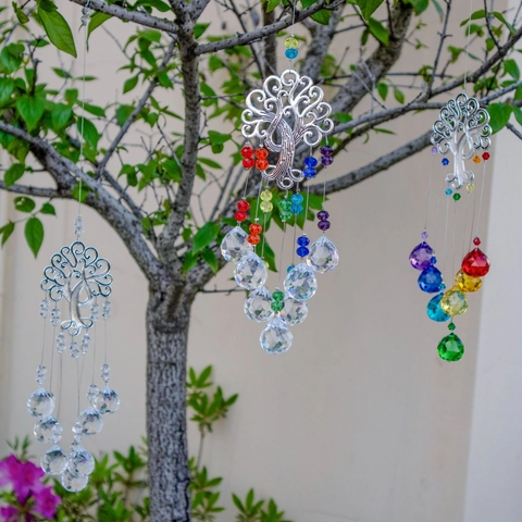 Tree Of Life Suncatcher Crystal Glass Prism Hanging Ornament Window Garden Decor Rainbow Maker Pendant