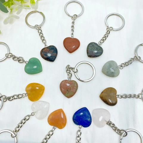 Porte Clés En Pierre Naturelle Forme Coeur Pendentif Cristal Gemme Anneau Améthyste Oeil De Tigre Cadeau